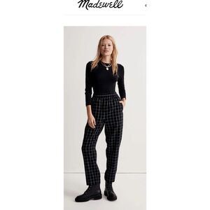 Madewell Womens Huston Tapered Leg Pants Small Black White Windowpane Pull On